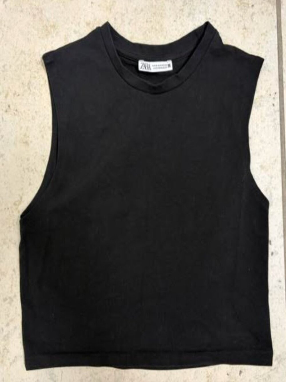 ZARA Women's Black Cropped Tank Top Medium Knit Sleeveless High Round Neck